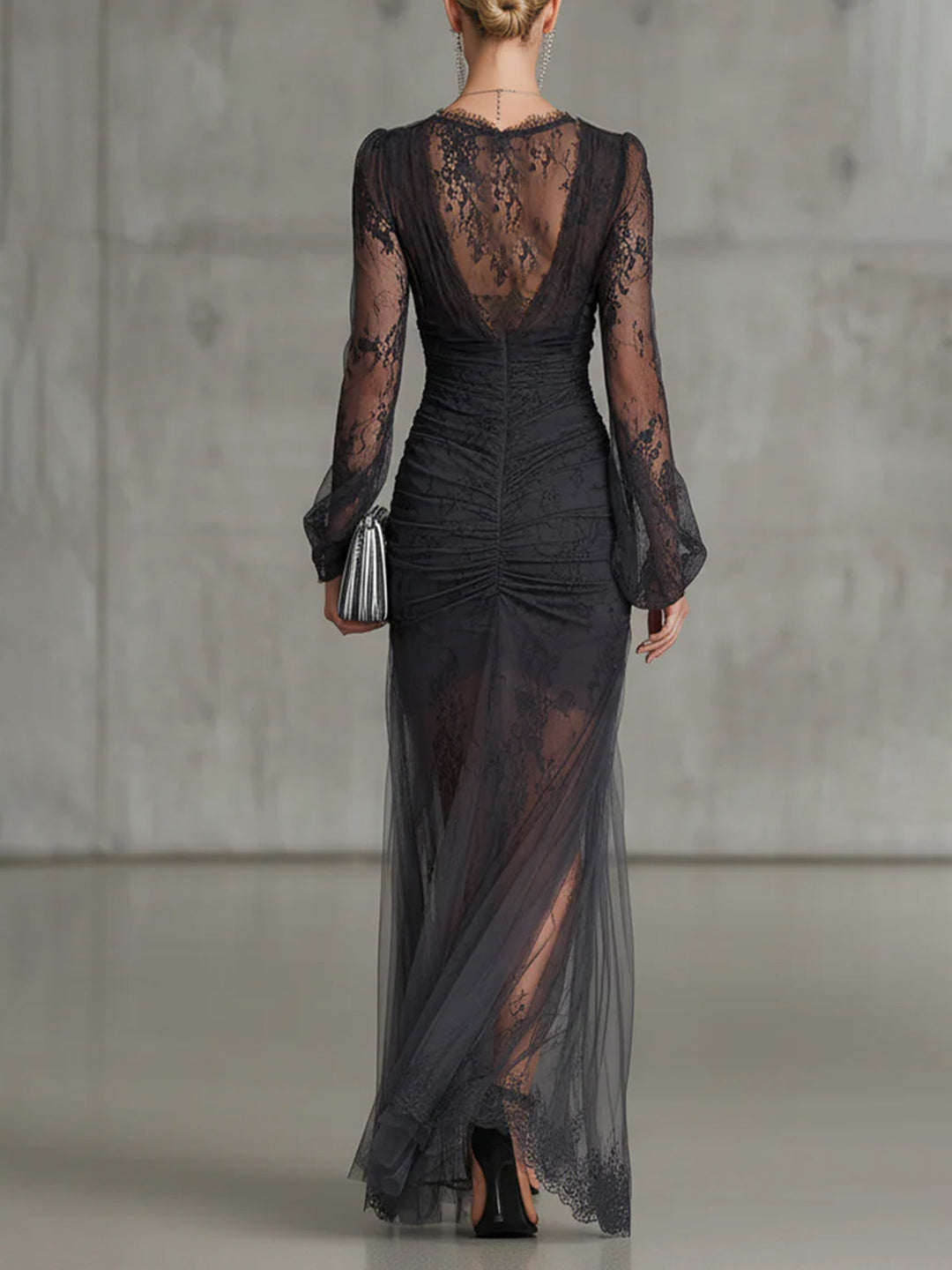 Velmora Noir Lace Maxi Dress