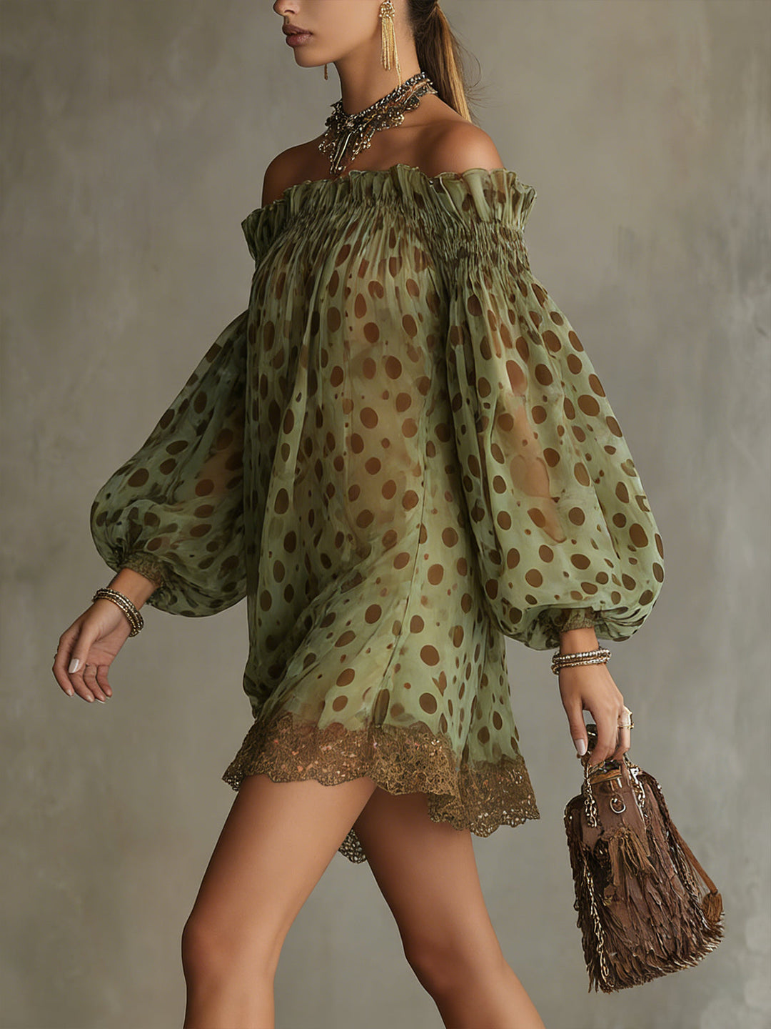 Orlina Dot Lace Mini Dress
