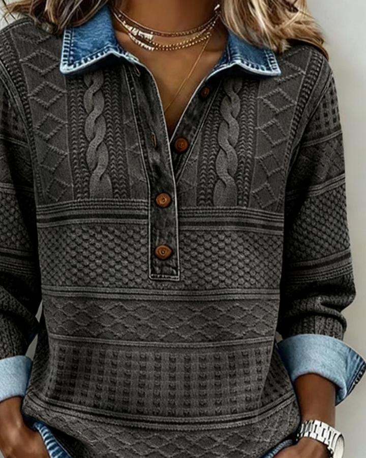 Doroth Trendy Sweatshirt with Button and Collar