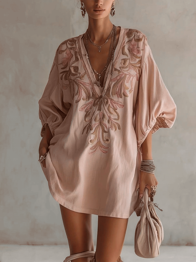 Roselle Embroidered Linen Mini Dress