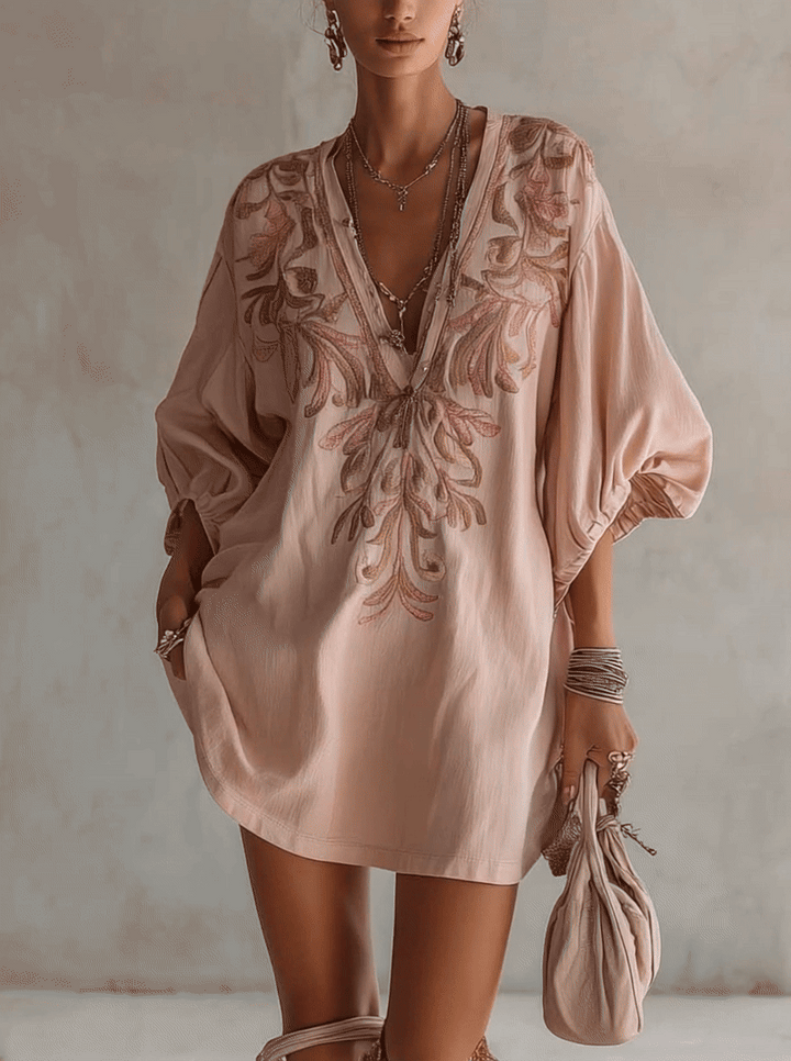 Roselle Embroidered Linen Mini Dress
