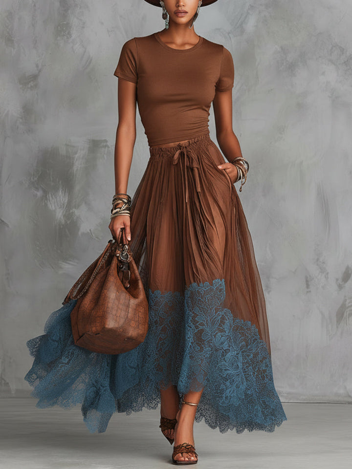 Maribel Contrast Lace Maxi Set