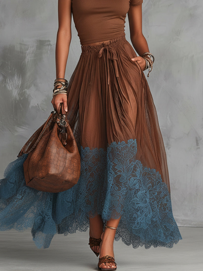 Maribel Contrast Lace Maxi Set