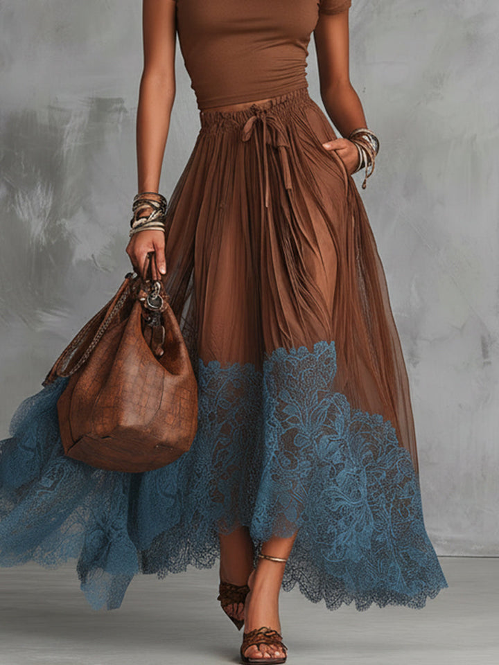 Maribel Contrast Lace Maxi Set