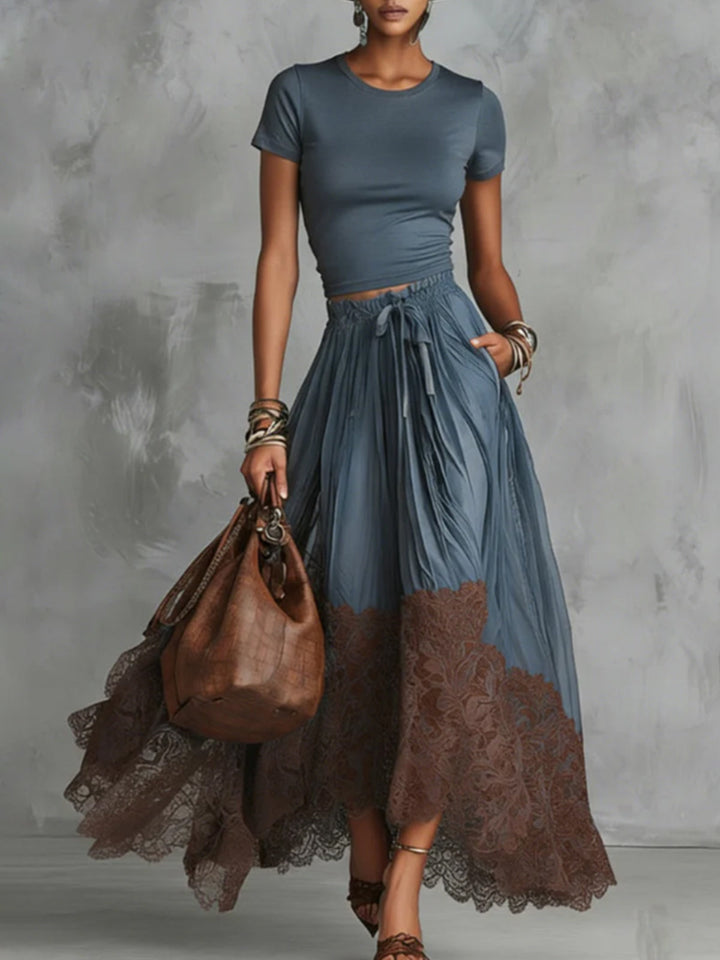 Maribel Contrast Lace Maxi Set