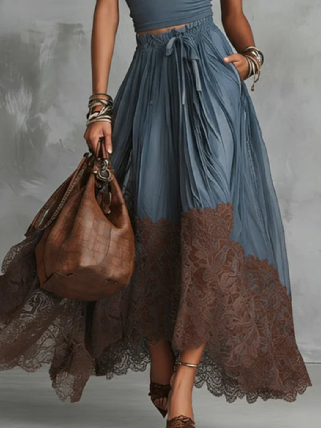 Maribel Contrast Lace Maxi Set