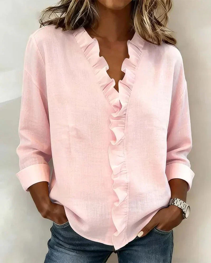 Indiene Blouse - Ruffles, V-Neck and Long Sleeves