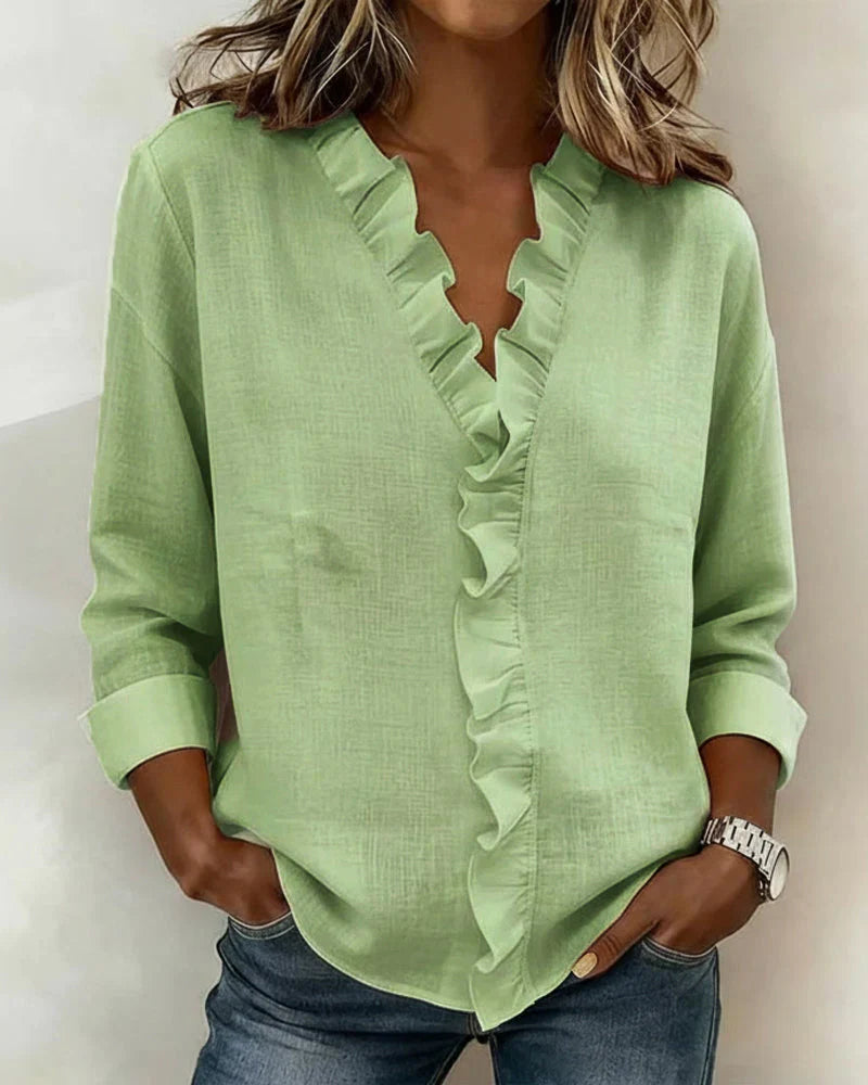 Indiene Blouse - Ruffles, V-Neck and Long Sleeves