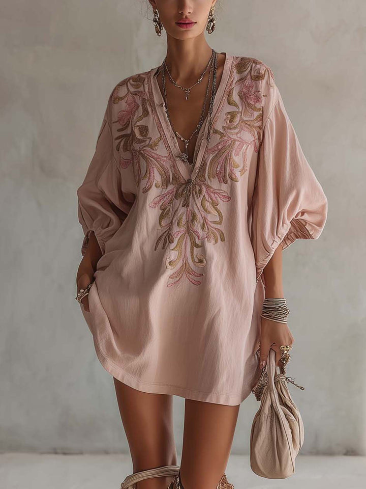 Roselle Embroidered Linen Mini Dress