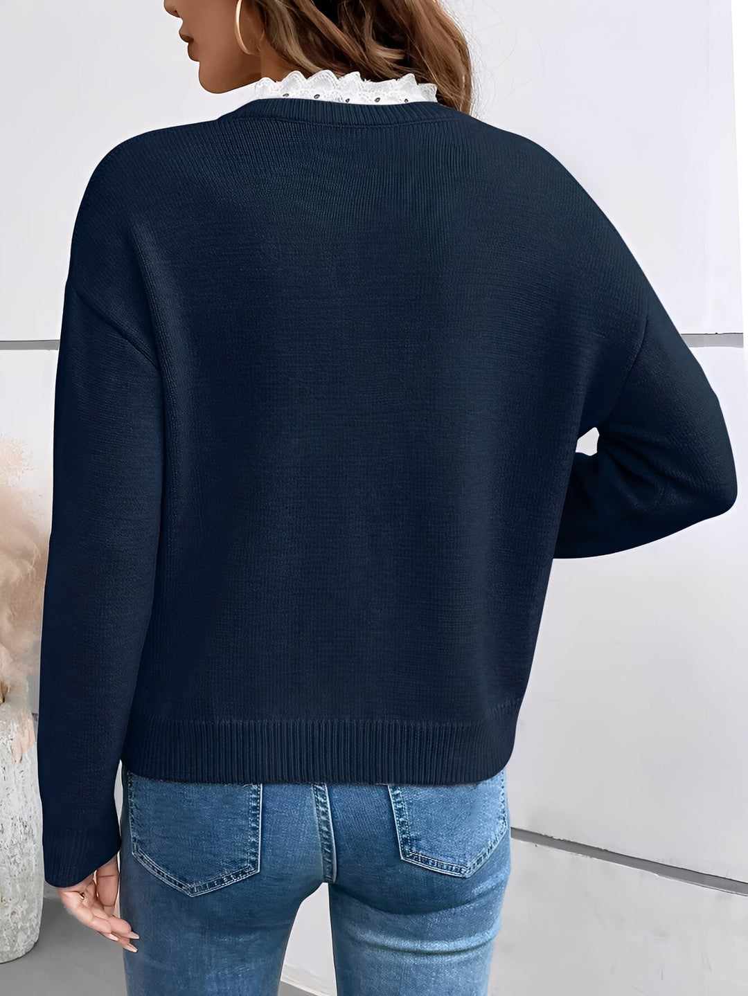 Elicera Lace Collar Knit Blouse