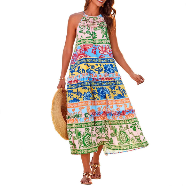 Felora Chic Boho Halter Tiered Maxi Dress