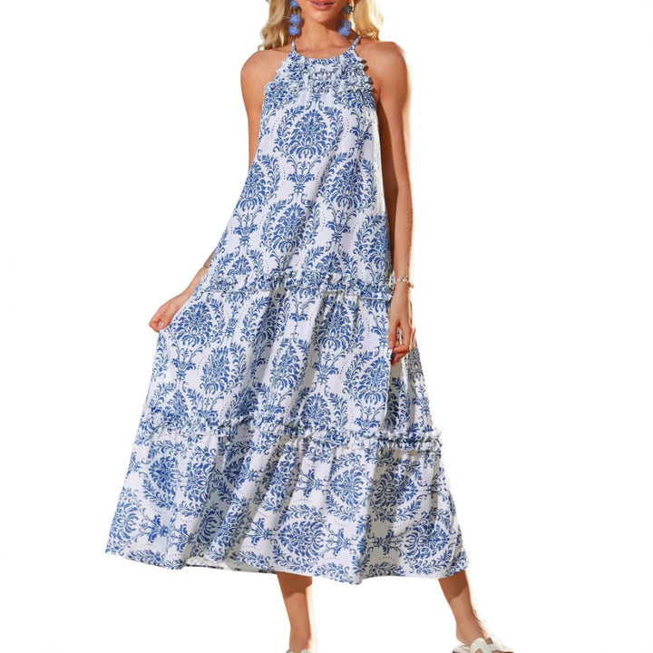 Felora Chic Boho Halter Tiered Maxi Dress