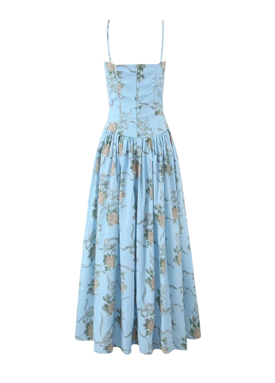Alessia Bloom Midi Dress – Soft Blue Floral