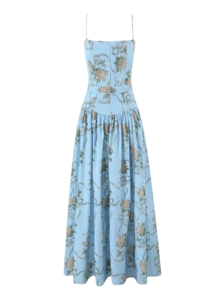 Alessia Bloom Midi Dress – Soft Blue Floral