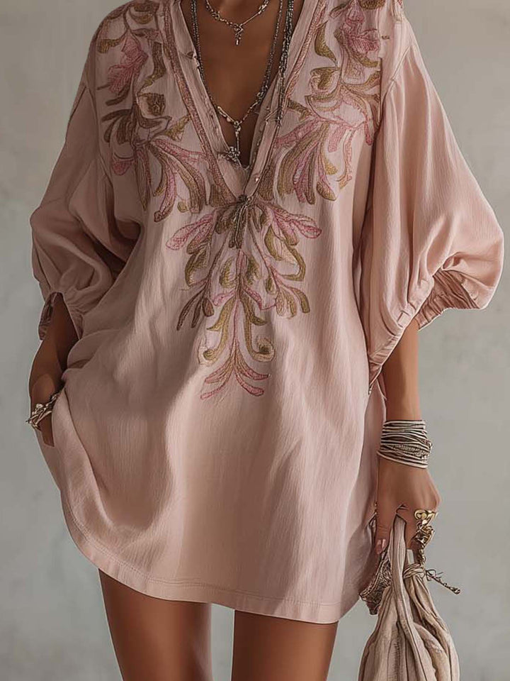 Roselle Embroidered Linen Mini Dress