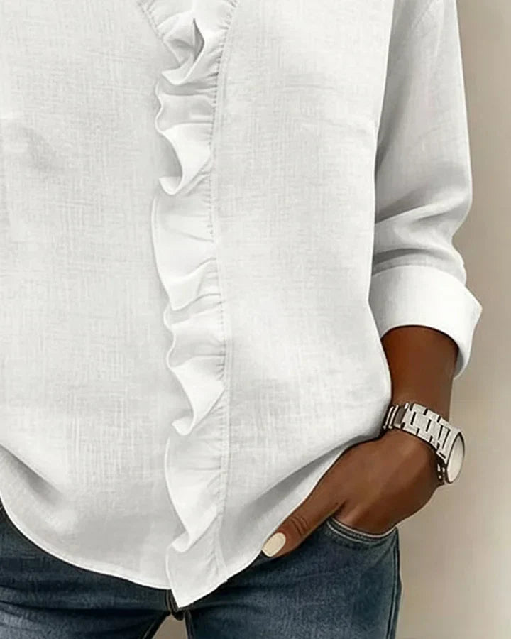 Indiene Blouse - Ruffles, V-Neck and Long Sleeves