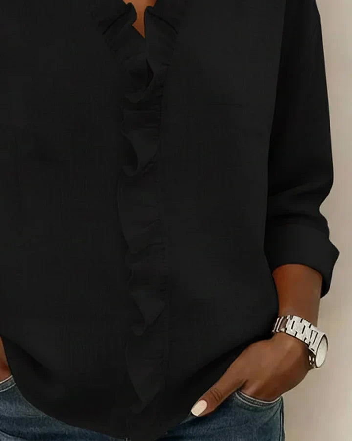Indiene Blouse - Ruffles, V-Neck and Long Sleeves