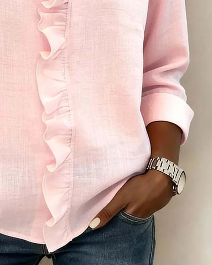 Indiene Blouse - Ruffles, V-Neck and Long Sleeves