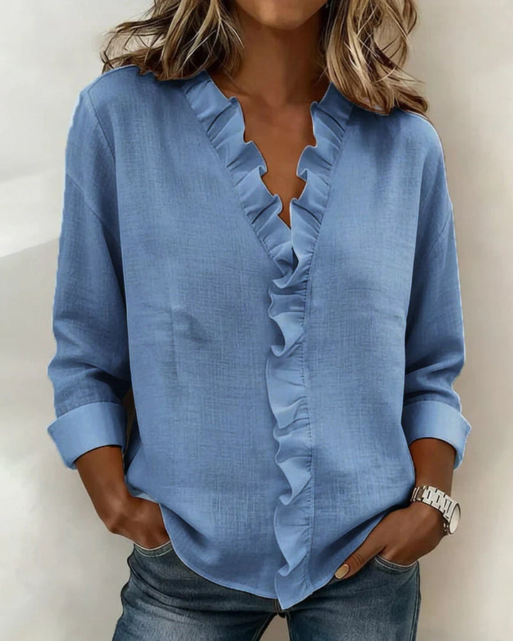 Indiene Blouse - Ruffles, V-Neck and Long Sleeves