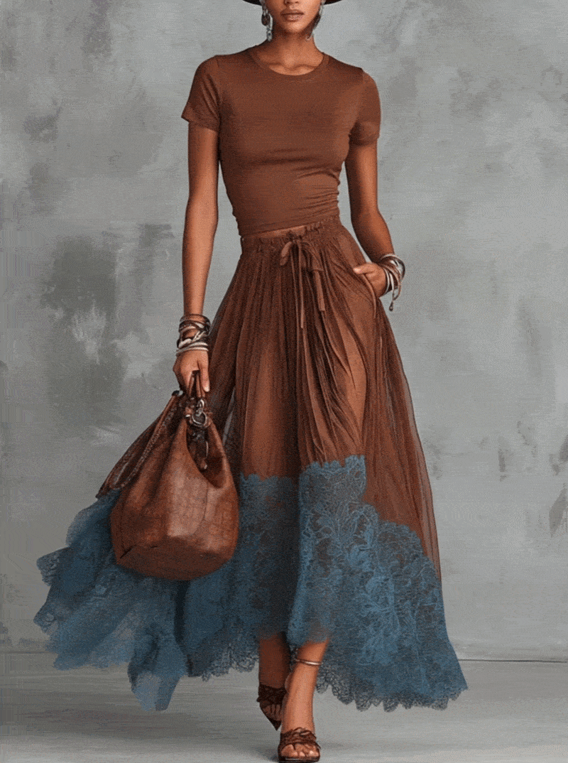 Maribel Contrast Lace Maxi Set