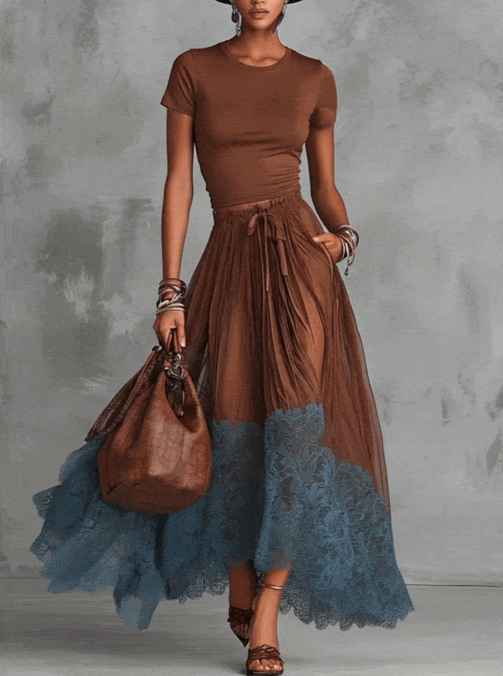 Maribel Contrast Lace Maxi Set